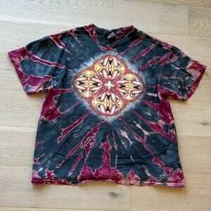 Vintage 1994 Mike DuBois Delta Tie Dye T-Shirt Sun Aztec Calendar XL Purple Red